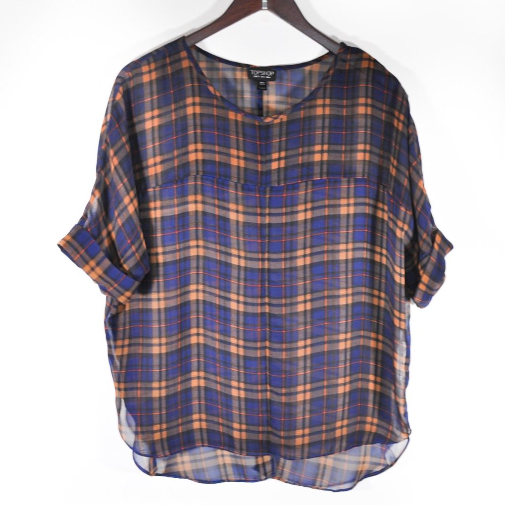Topshop Plaid Sheer Short Sleeve with Open Back
